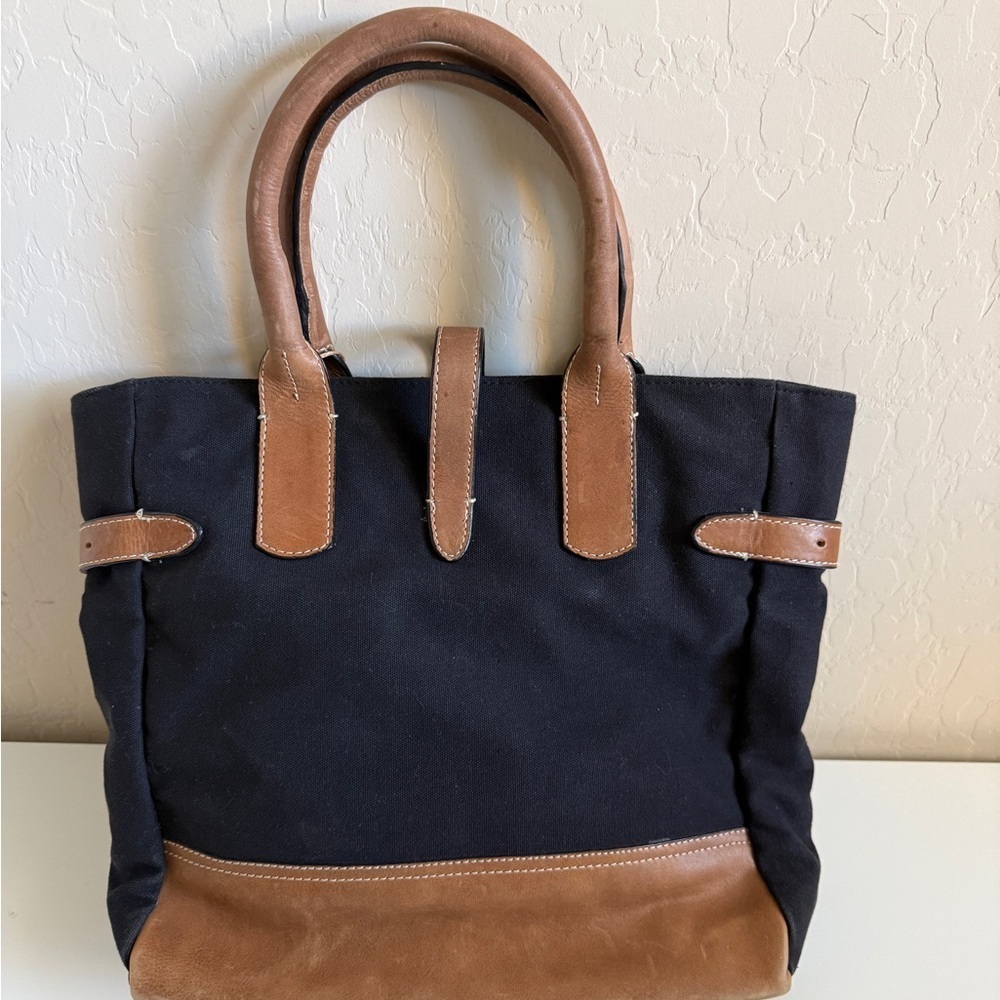 Le Papillon Tote Bag Canvas Leather Black Brown Classic - Picture 5 of 16